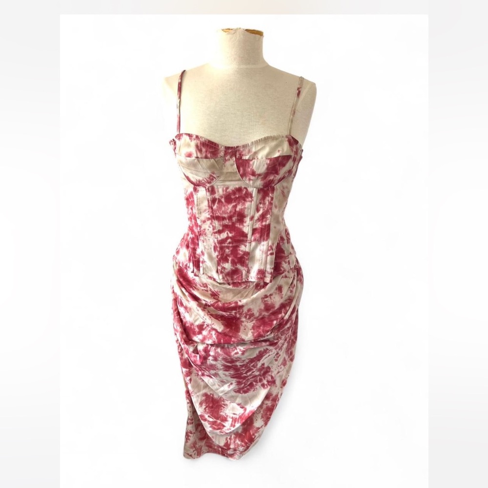 NWT PrettyLittleThing Fuschia Tie Dye Corset Top & Ruched Skirt S